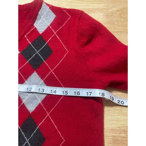 Merona 100% Merino Wool Argyle Sweater Red Gray Black V Neck Medium - Picture 6 of 10